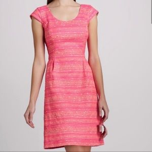 Lilly Pulitzer pink gold cap sleeve scoop neck fit and flare tweed dress 00